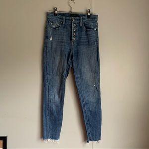 Lucky high waist button up raw hem jeans